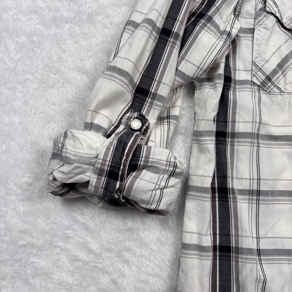 Western Button Shirt Men S White Black Plaid Pearl Snap Rodeo Cowboy Military - Picture 8 of 14